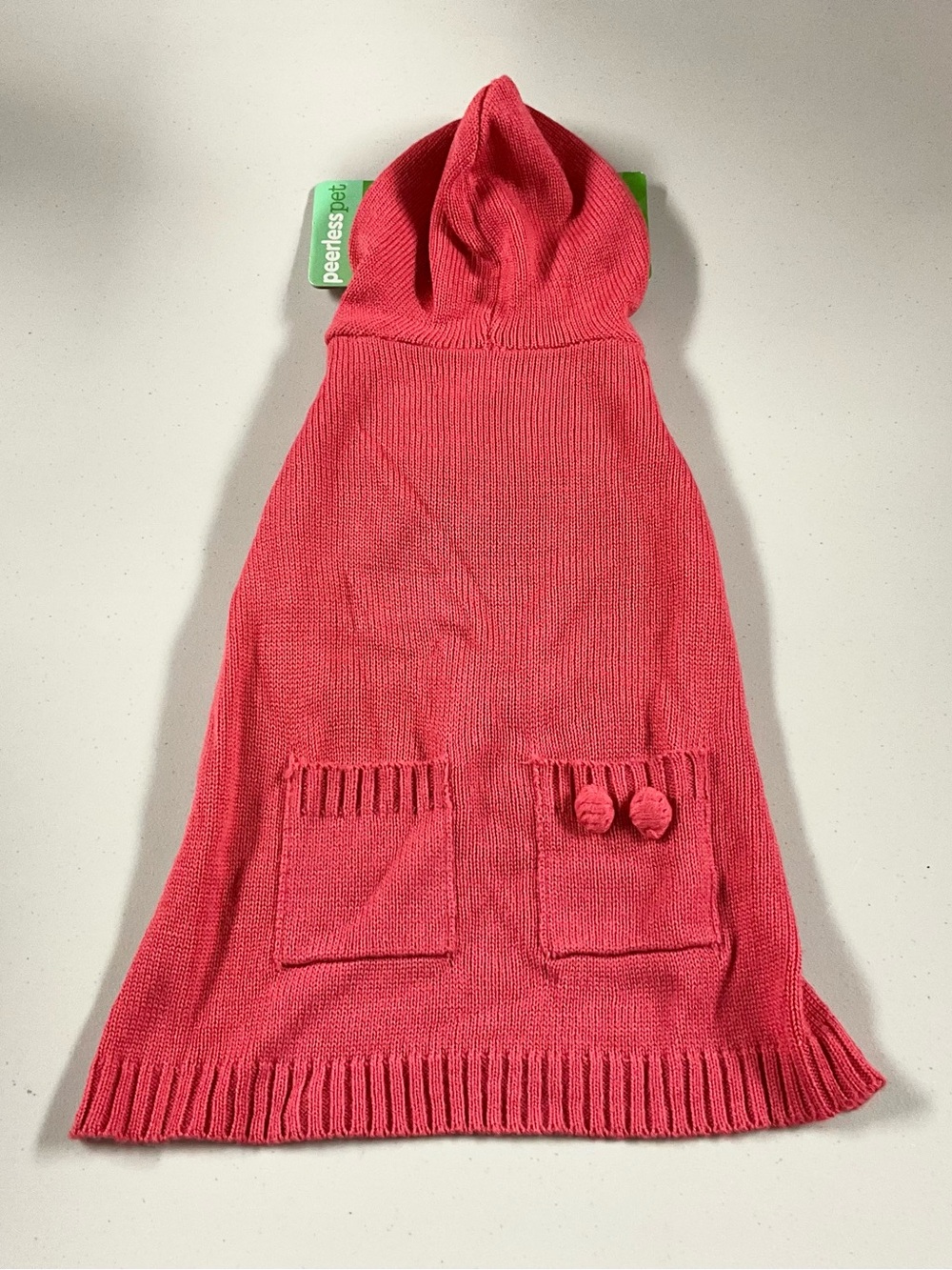 Dog Peepers Pink Hooded Knit Poncho with Pom Poms